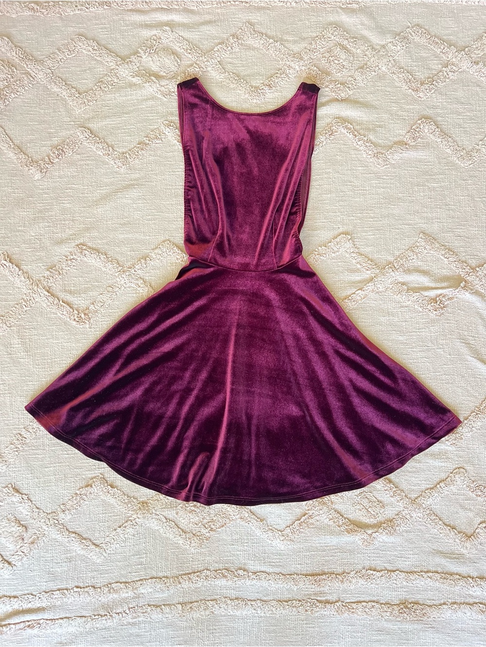 American Apparel Maroon Velvet Open Back Skater Dress Size S Tiny Fit